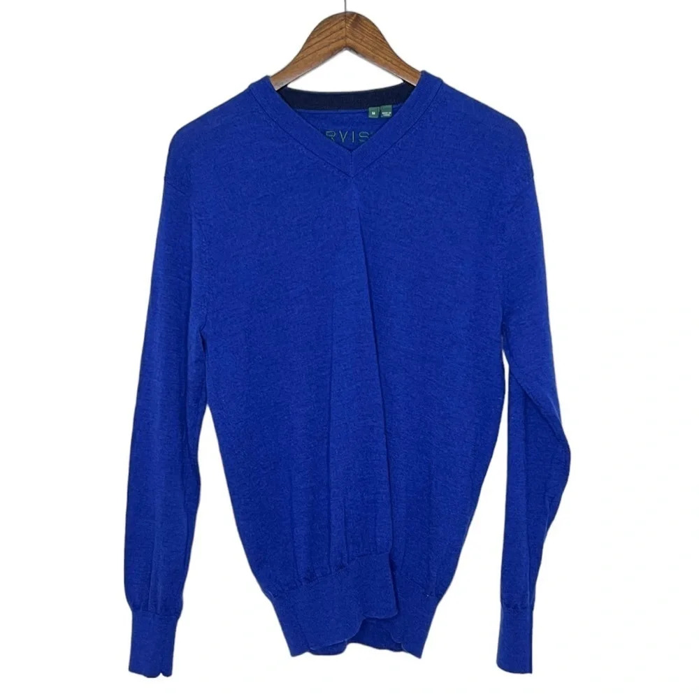 Orvis Size M V-Neck Cobalt Blue Merino Wool Sweater